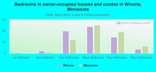Bedrooms in owner-occupied houses and condos in Winona, Minnesota