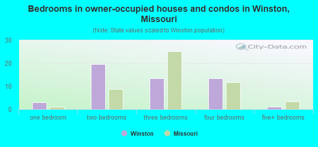 Bedrooms in owner-occupied houses and condos in Winston, Missouri