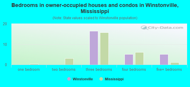Bedrooms in owner-occupied houses and condos in Winstonville, Mississippi