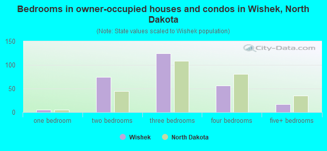 Bedrooms in owner-occupied houses and condos in Wishek, North Dakota