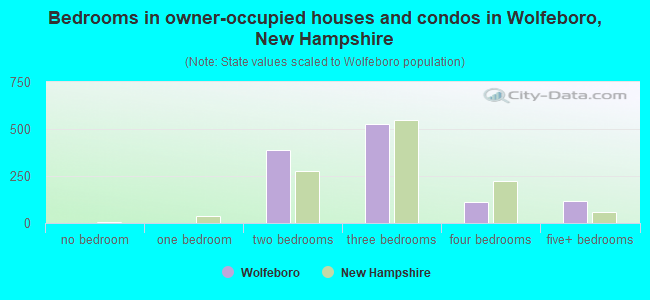Bedrooms in owner-occupied houses and condos in Wolfeboro, New Hampshire