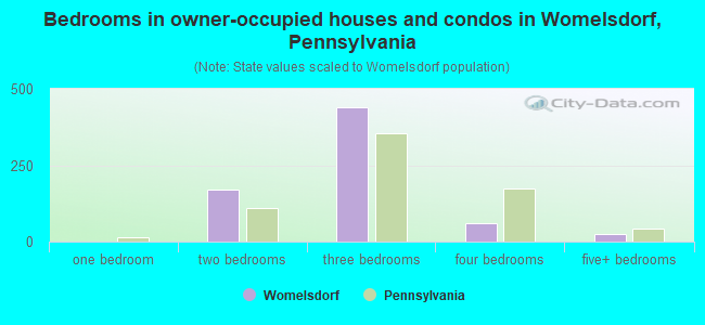 Bedrooms in owner-occupied houses and condos in Womelsdorf, Pennsylvania