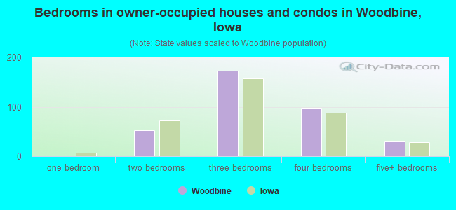 Bedrooms in owner-occupied houses and condos in Woodbine, Iowa