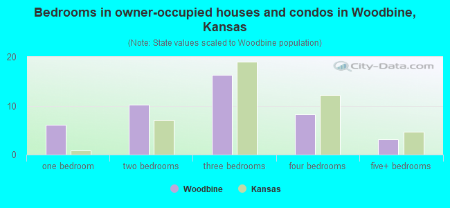 Bedrooms in owner-occupied houses and condos in Woodbine, Kansas
