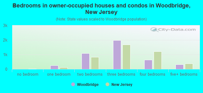 Bedrooms in owner-occupied houses and condos in Woodbridge, New Jersey