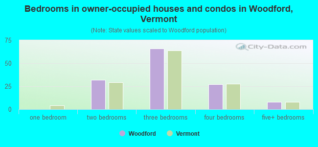 Bedrooms in owner-occupied houses and condos in Woodford, Vermont