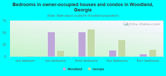 Bedrooms in owner-occupied houses and condos in Woodland, Georgia