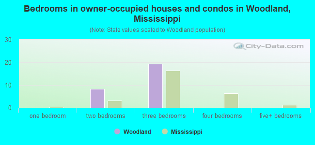 Bedrooms in owner-occupied houses and condos in Woodland, Mississippi