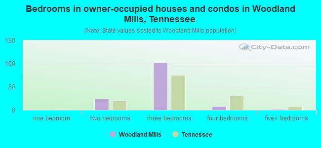 Bedrooms in owner-occupied houses and condos in Woodland Mills, Tennessee