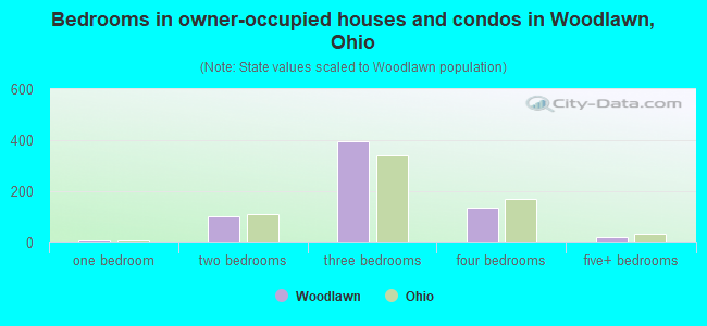 Bedrooms in owner-occupied houses and condos in Woodlawn, Ohio