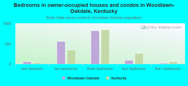 Bedrooms in owner-occupied houses and condos in Woodlawn-Oakdale, Kentucky