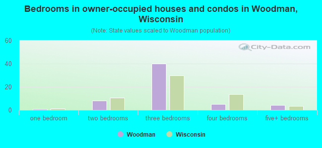 Bedrooms in owner-occupied houses and condos in Woodman, Wisconsin