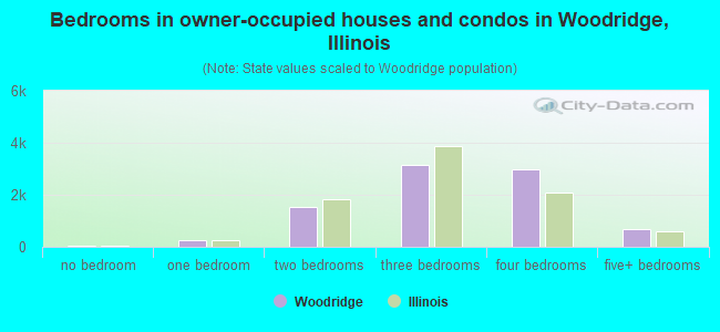 Bedrooms in owner-occupied houses and condos in Woodridge, Illinois