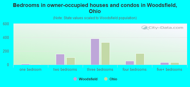 Bedrooms in owner-occupied houses and condos in Woodsfield, Ohio