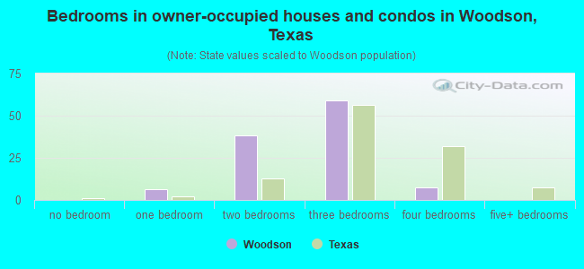 Bedrooms in owner-occupied houses and condos in Woodson, Texas