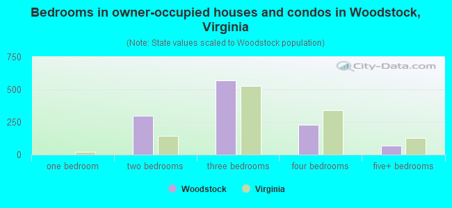 Bedrooms in owner-occupied houses and condos in Woodstock, Virginia
