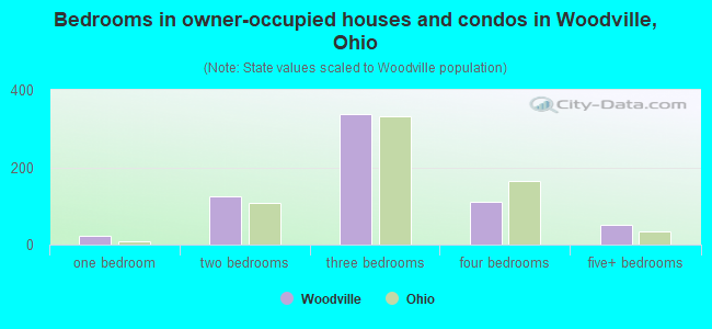 Bedrooms in owner-occupied houses and condos in Woodville, Ohio