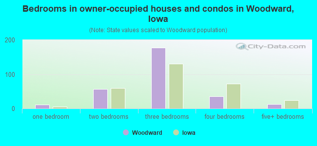 Bedrooms in owner-occupied houses and condos in Woodward, Iowa