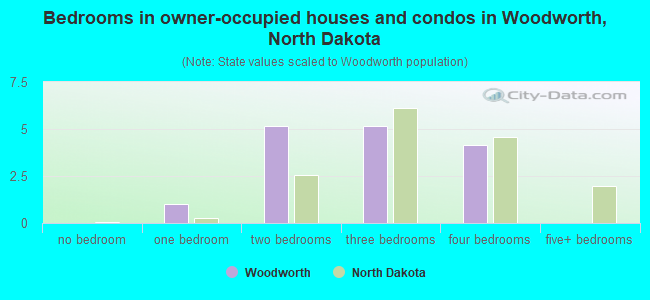 Bedrooms in owner-occupied houses and condos in Woodworth, North Dakota