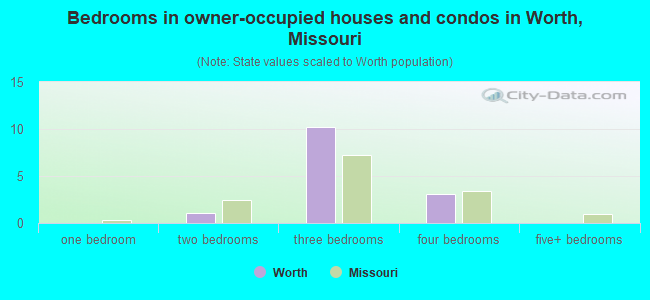 Bedrooms in owner-occupied houses and condos in Worth, Missouri