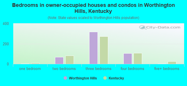 Bedrooms in owner-occupied houses and condos in Worthington Hills, Kentucky