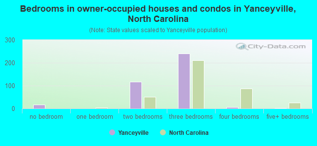 Bedrooms in owner-occupied houses and condos in Yanceyville, North Carolina