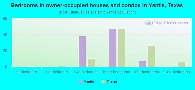 Bedrooms in owner-occupied houses and condos in Yantis, Texas