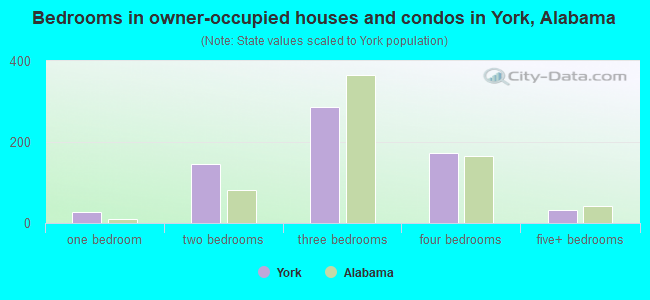 Bedrooms in owner-occupied houses and condos in York, Alabama
