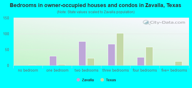 Bedrooms in owner-occupied houses and condos in Zavalla, Texas