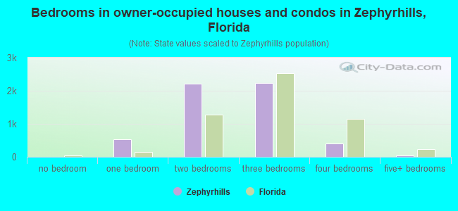 Bedrooms in owner-occupied houses and condos in Zephyrhills, Florida