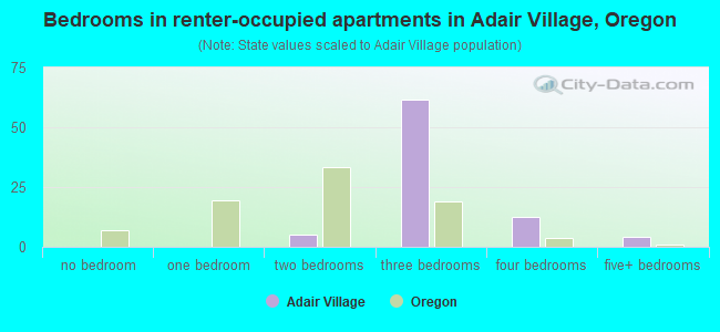 Bedrooms in renter-occupied apartments in Adair Village, Oregon