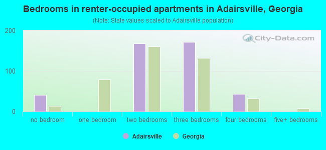 Bedrooms in renter-occupied apartments in Adairsville, Georgia