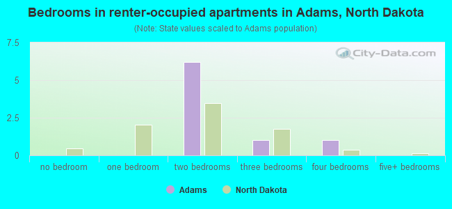 Bedrooms in renter-occupied apartments in Adams, North Dakota