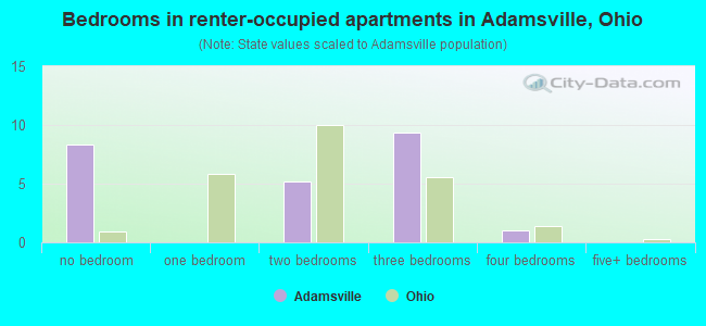 Bedrooms in renter-occupied apartments in Adamsville, Ohio