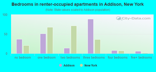 Bedrooms in renter-occupied apartments in Addison, New York