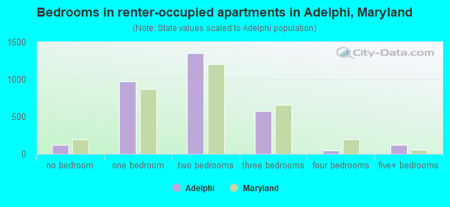 Bedrooms in renter-occupied apartments in Adelphi, Maryland