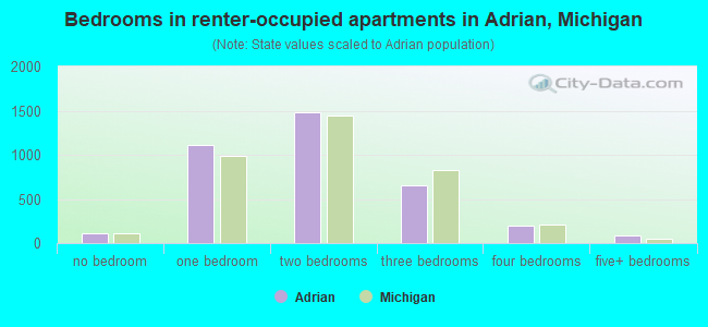 Bedrooms in renter-occupied apartments in Adrian, Michigan