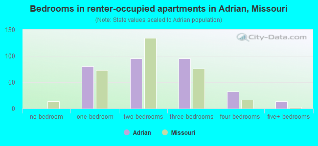 Bedrooms in renter-occupied apartments in Adrian, Missouri