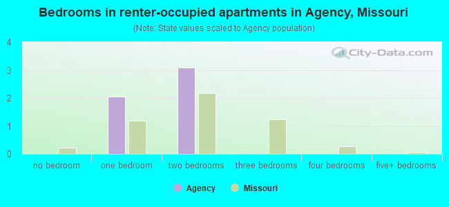 Bedrooms in renter-occupied apartments in Agency, Missouri