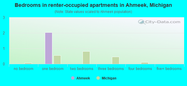 Bedrooms in renter-occupied apartments in Ahmeek, Michigan