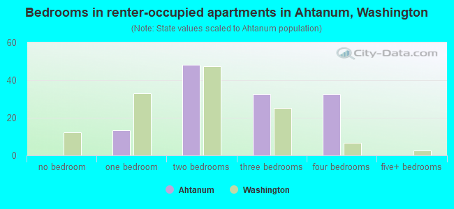 Bedrooms in renter-occupied apartments in Ahtanum, Washington