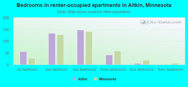 Bedrooms in renter-occupied apartments in Aitkin, Minnesota