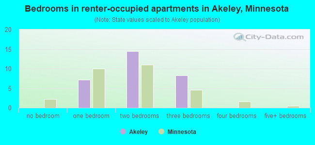 Bedrooms in renter-occupied apartments in Akeley, Minnesota
