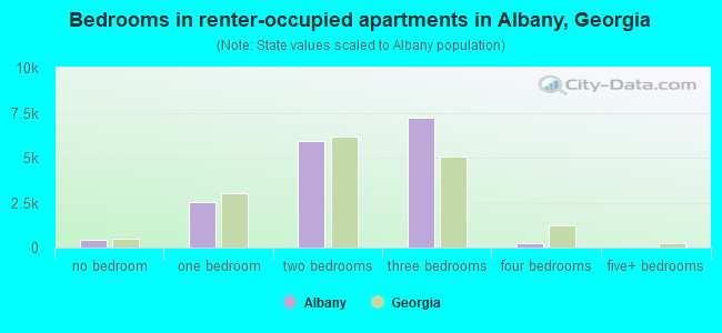 Bedrooms in renter-occupied apartments in Albany, Georgia