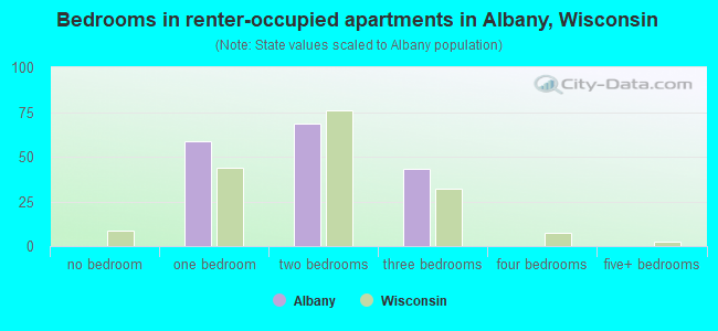 Bedrooms in renter-occupied apartments in Albany, Wisconsin