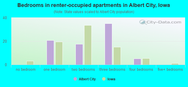 Bedrooms in renter-occupied apartments in Albert City, Iowa