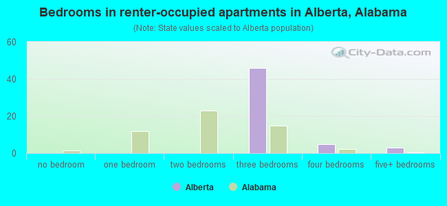 Bedrooms in renter-occupied apartments in Alberta, Alabama