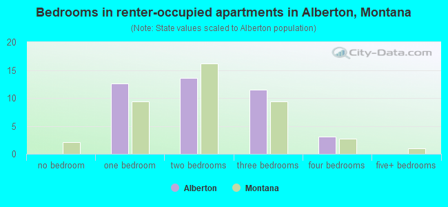 Bedrooms in renter-occupied apartments in Alberton, Montana