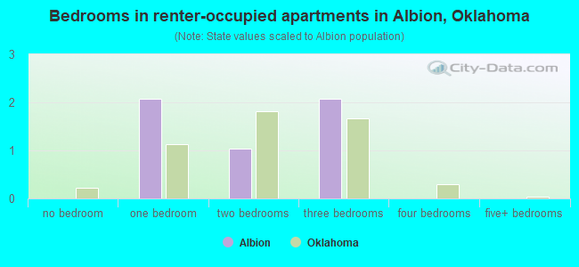 Bedrooms in renter-occupied apartments in Albion, Oklahoma