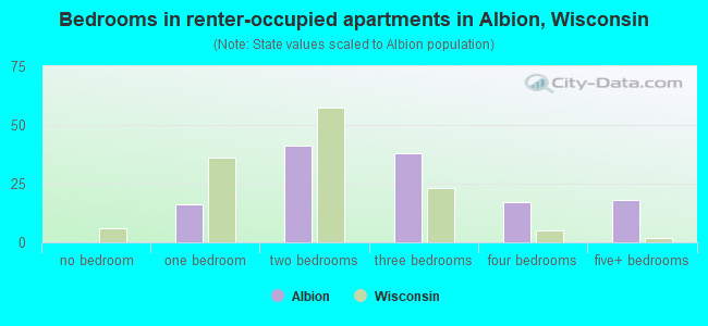 Bedrooms in renter-occupied apartments in Albion, Wisconsin